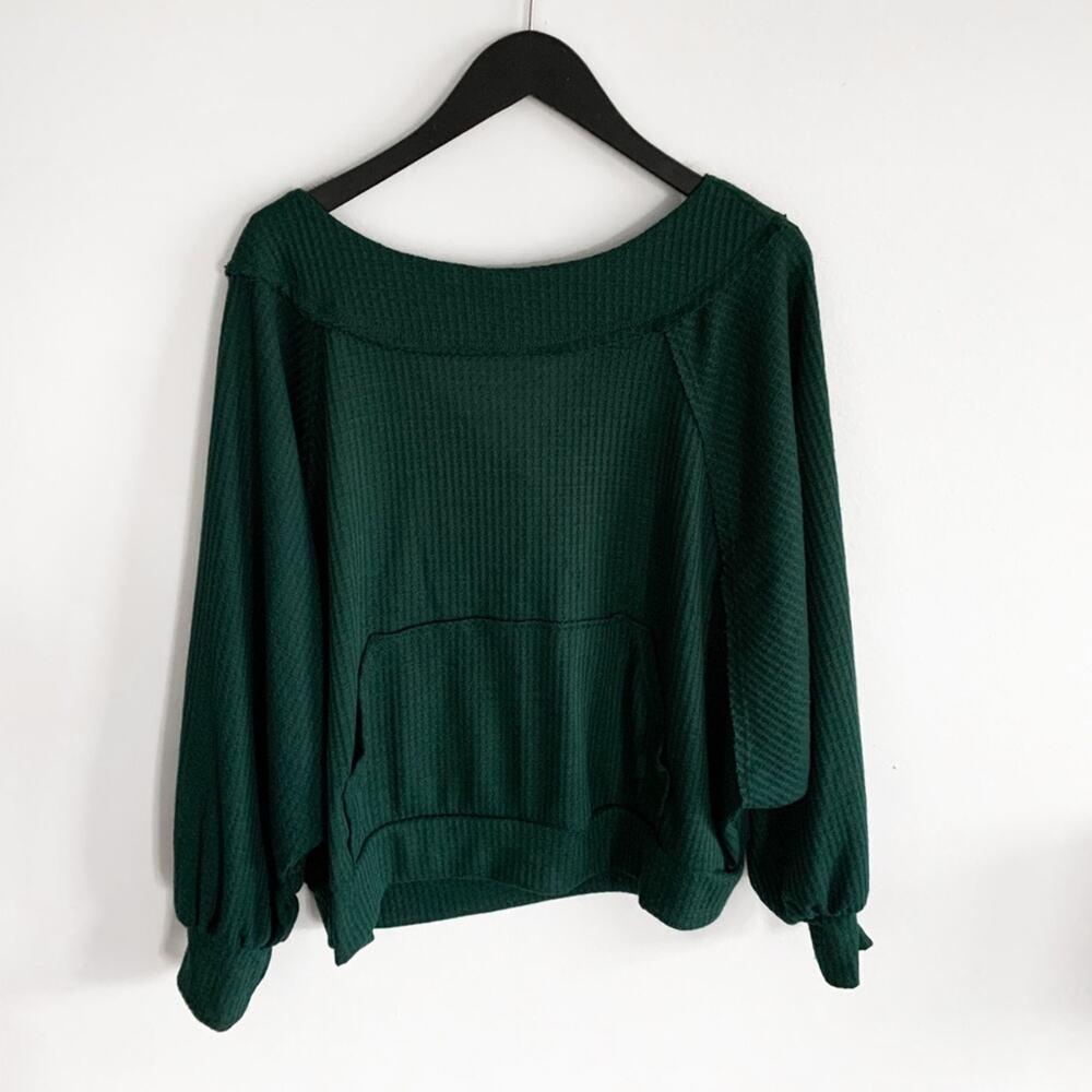Forest Green Waffle Knit Slouchy Top Medium New